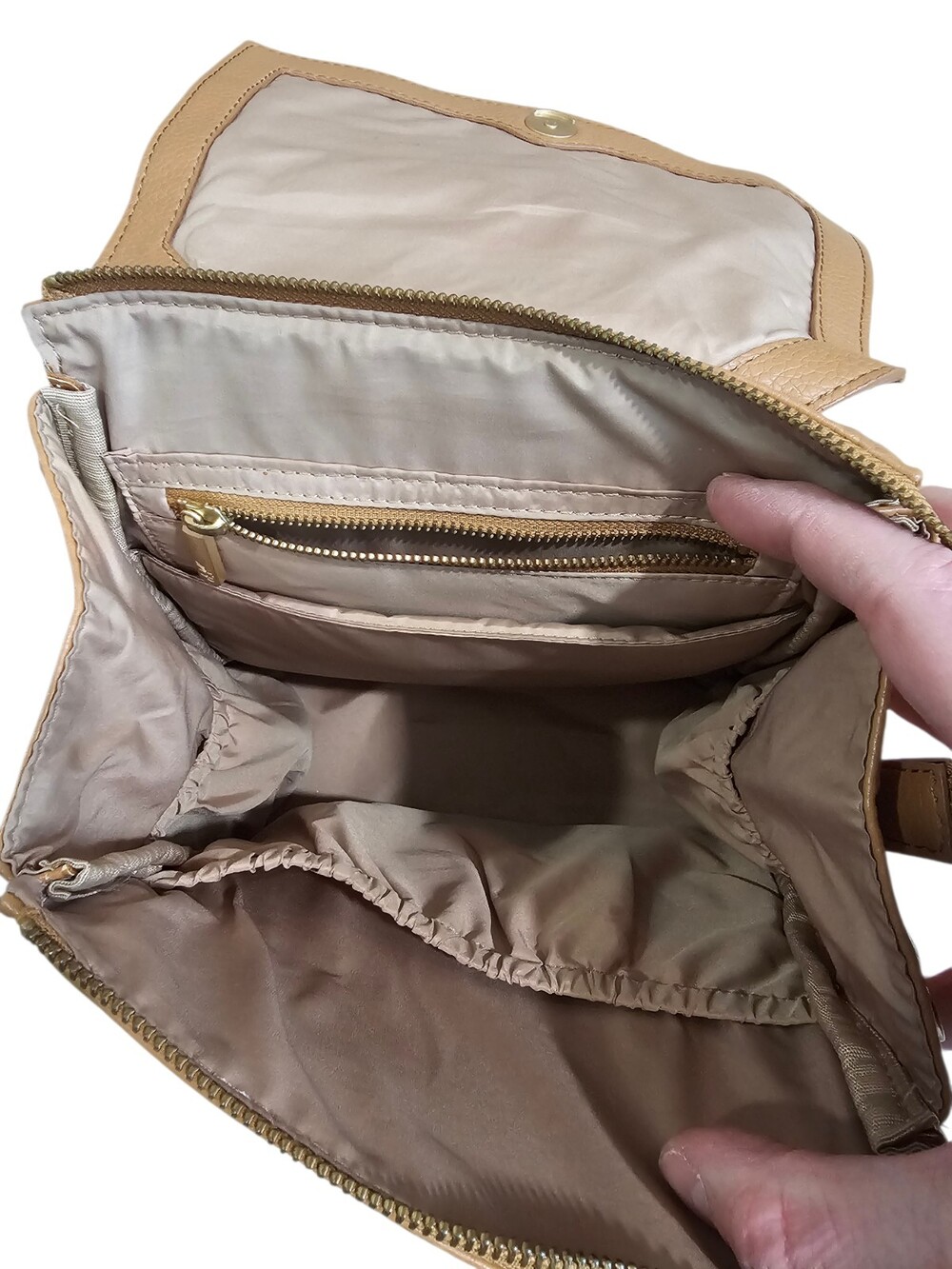 Freshly Picked Camel Pebbled Leather Mini Backpack Gold Hardware Designer - Picture 5 of 10